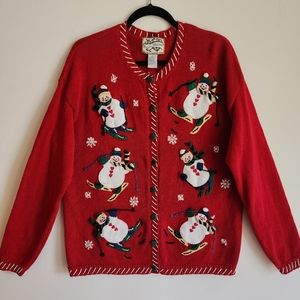 Embrodered Embellished 100% Cotton Top Holiday Christmas Red Sweater Size L